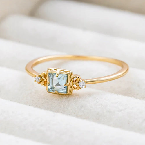 Natural aquamarine ring in 1square cut 4K gold plated 925 sterling silver