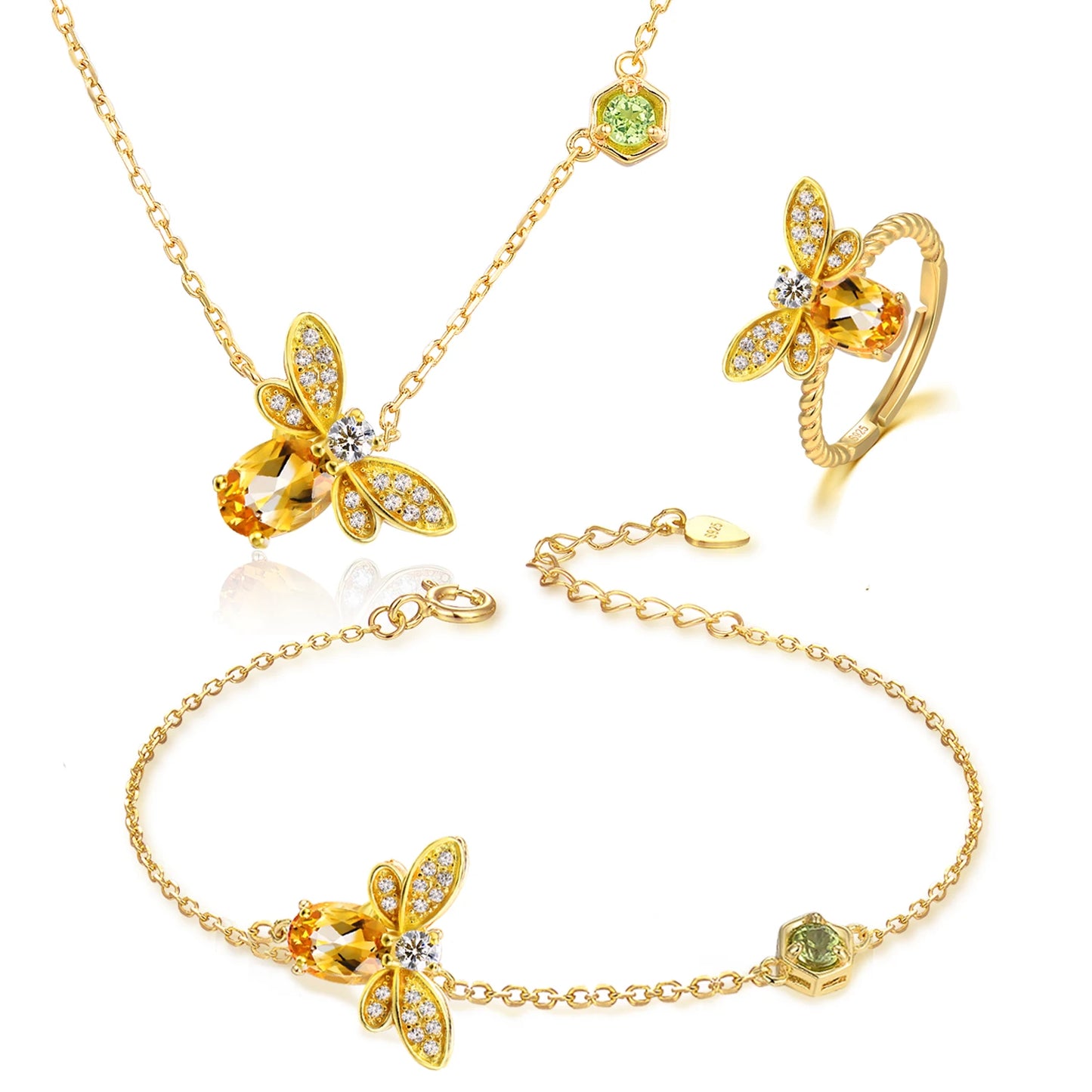 Bee-Inspired Jewelry Set Featuring Natural Citrine Stones for Elegant Occasions