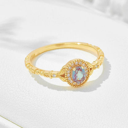 Lab-created alexandrite ring in 14K gold plated 925 sterling silver