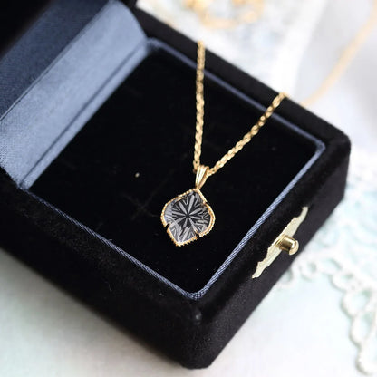 natural white crystal pendant necklace in black jewelry box