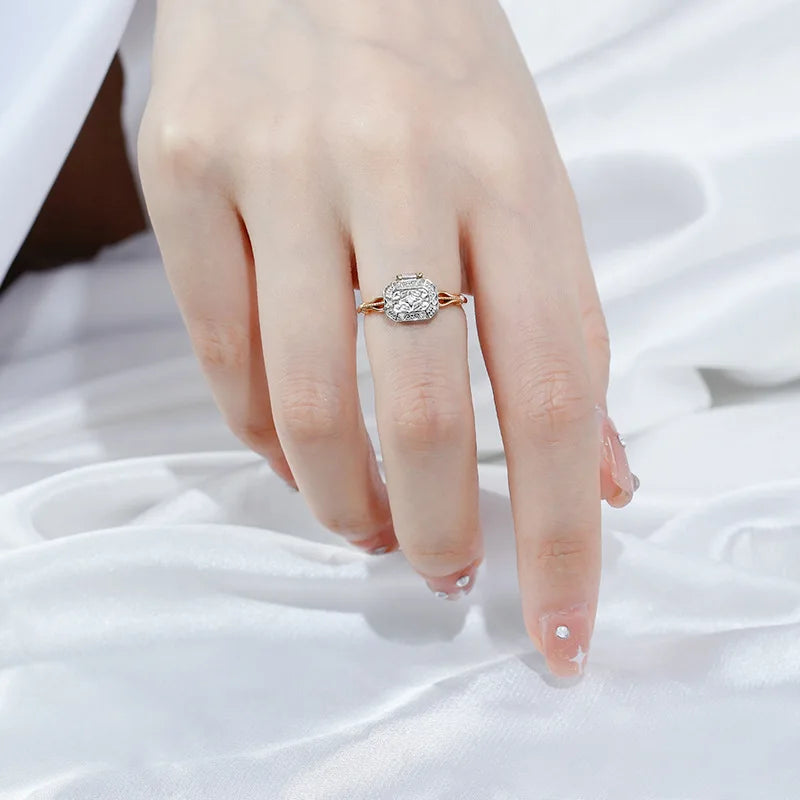 gold vermeil rectangular ring worn on hand