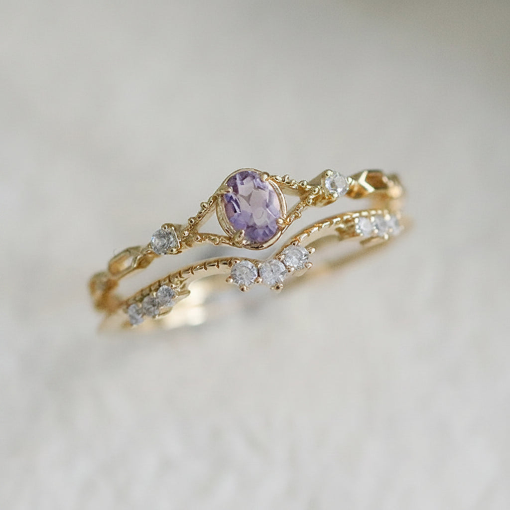 natural amethyst ring in 14K light gold plated 925 sterling silver