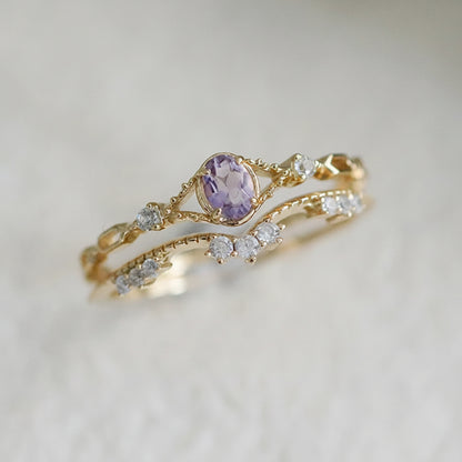 natural amethyst ring in 14K light gold plated 925 sterling silver