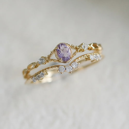 natural amethyst ring in 14K light gold plated 925 sterling silver