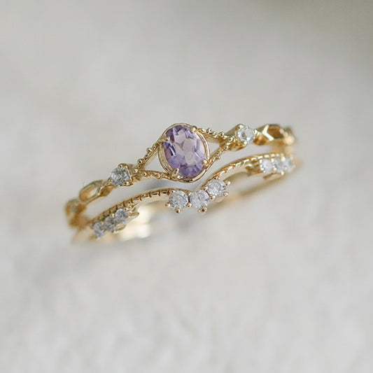 natural amethyst ring in 14K light gold plated 925 sterling silver