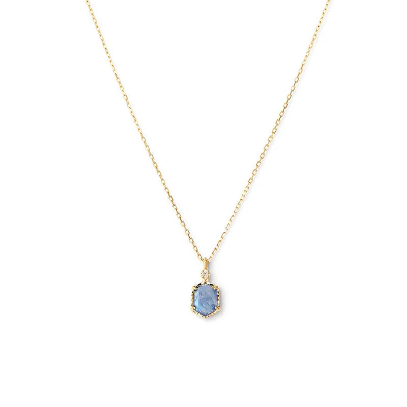 Natural moonstone pendant necklace with geometric blue gemstone pendant