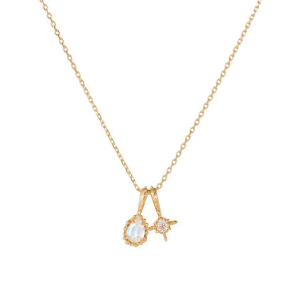 Natural moonstone double pendant necklace on 925 sterling silver chain