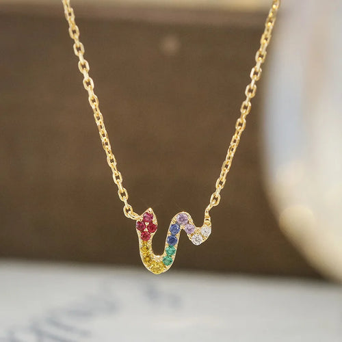 colourful cubic zirconia serpent necklace in 14K gold plated 925 sterling silver
