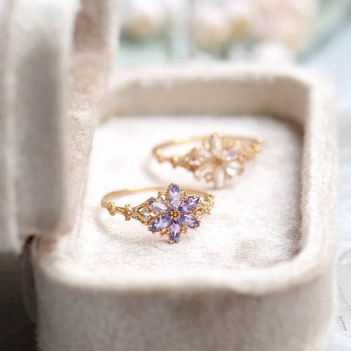 natural moonstone snowflake ring in 14K gold plated 925 sterling silver