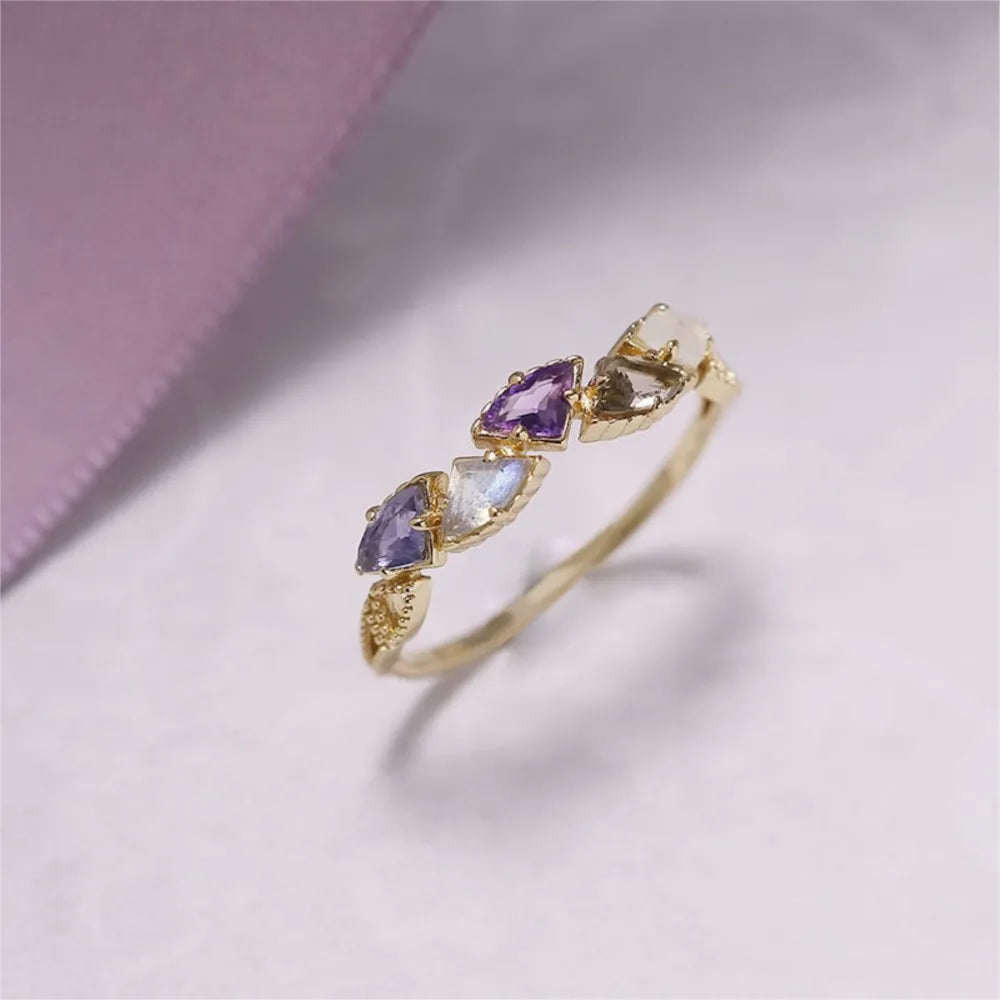multi-stone ring with amethyst and labradorite in gold plated setting