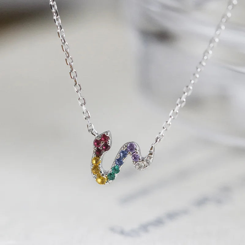 serpent necklace with colourful cubic zirconia pendant