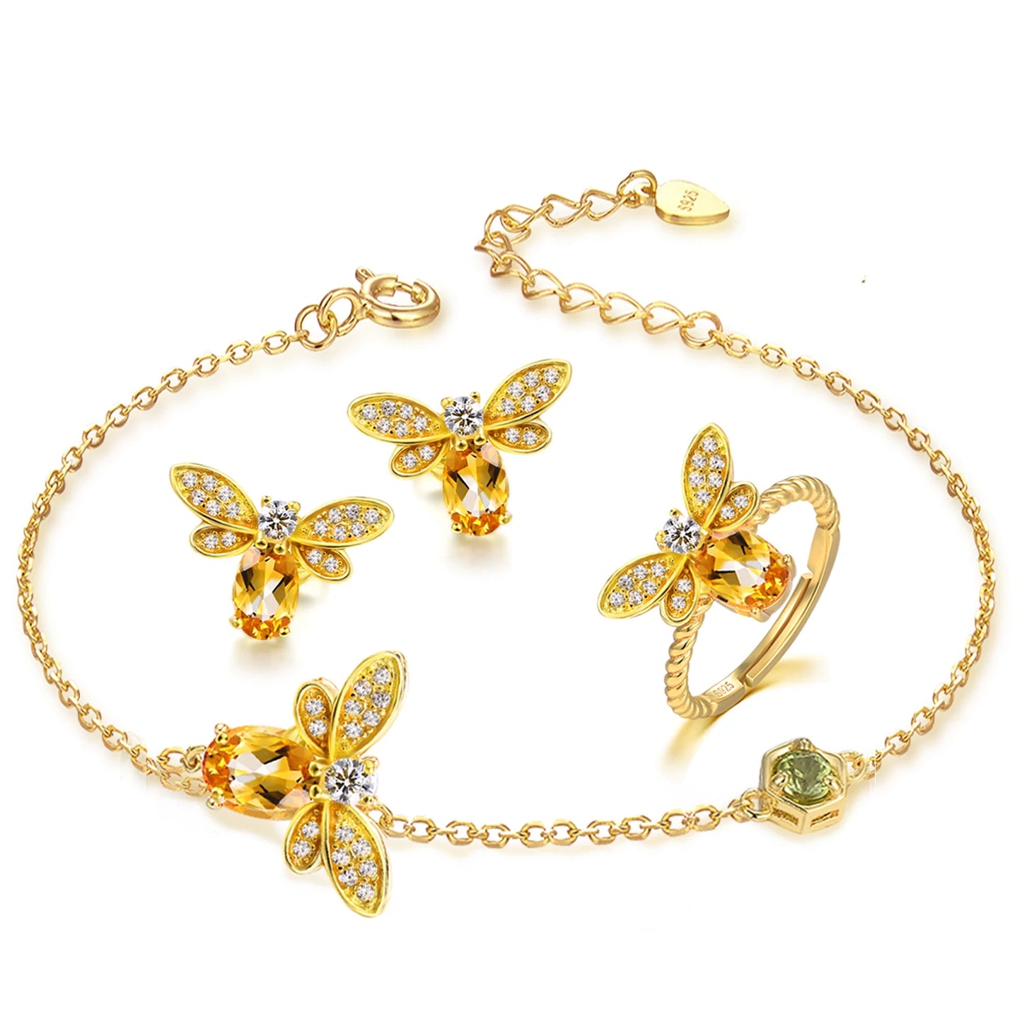 Specifications of Bee Citrine Jewelry Set – Necklace, Bracelet, Ring, Earrings