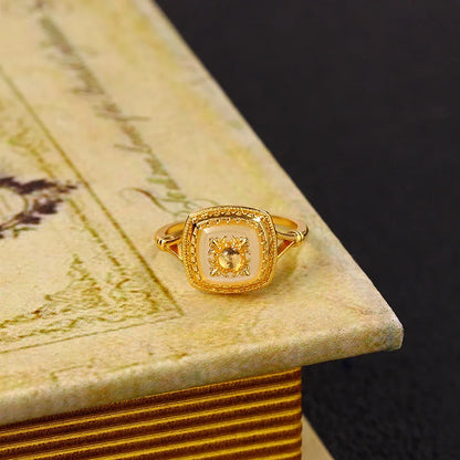 Natural chalcedony square ring in 925 sterling silver with gold vermeil