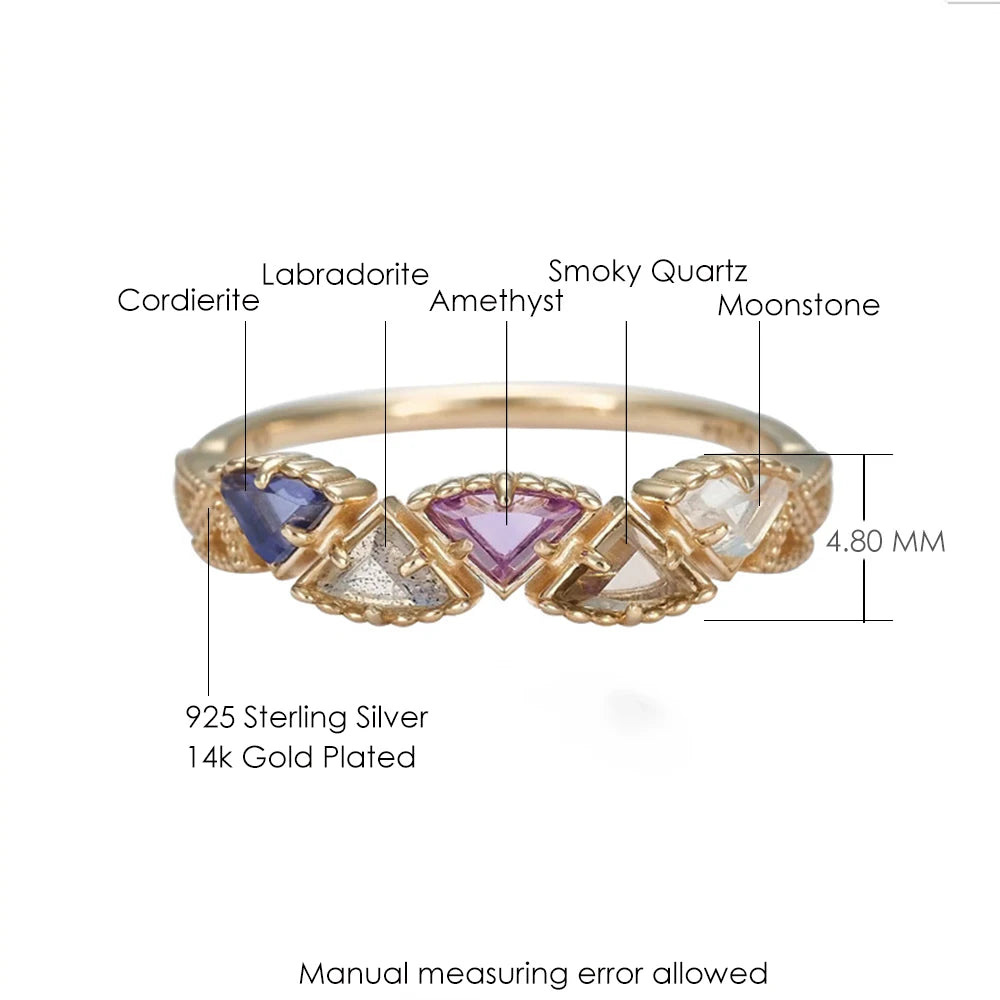 multi-stone ring product details with cordierite labradorite amethyst smoky quartz and moonstone