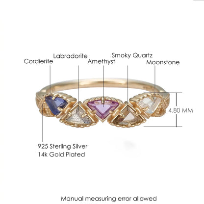 multi-stone ring product details with cordierite labradorite amethyst smoky quartz and moonstone