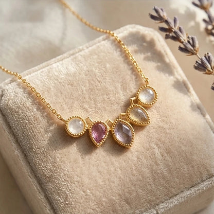 Natural multi-stone pendant necklace with amethyst, cordierite, topaz and labradorite in gold vermeil 925 silver