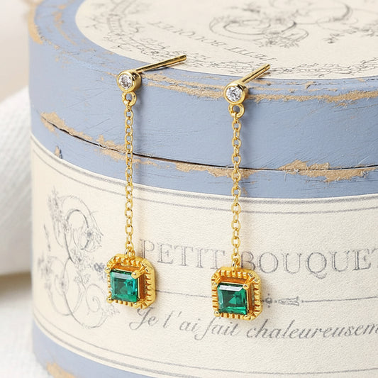 Lab-created emerald drop earrings in 14K gold plated 925 sterling silver