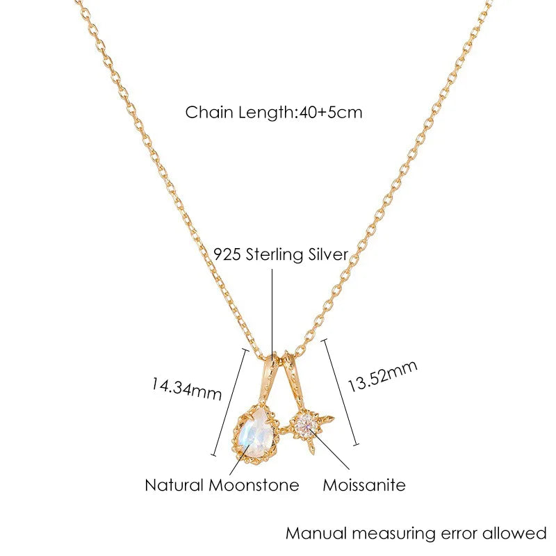 Specifications of Moonstone double pendant necklace with teardrop and star pendants