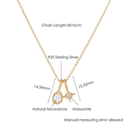 Specifications of Moonstone double pendant necklace with teardrop and star pendants