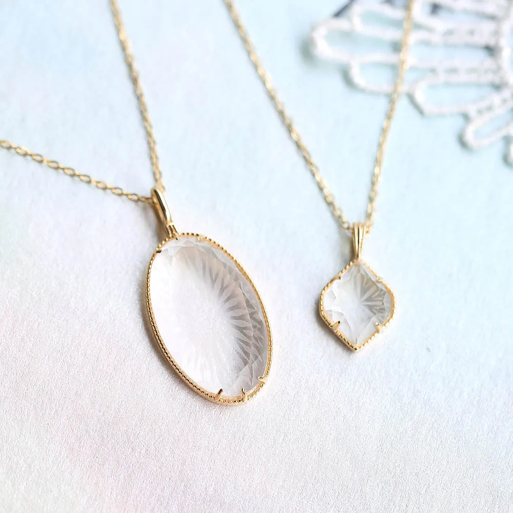 white crystal pendant necklace in 14K gold plated sterling silver