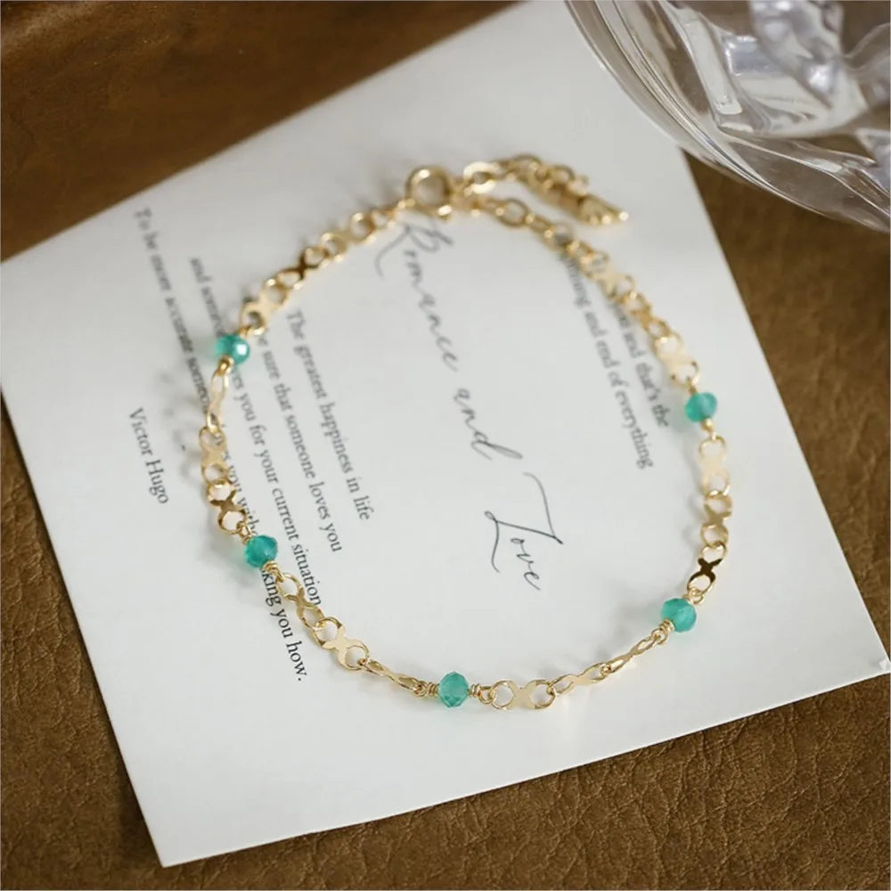 natural multicolour chalcedony bracelet with gold plated chain