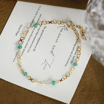 natural chalcedony bead bracelet in 14K gold plated 925 sterling silver