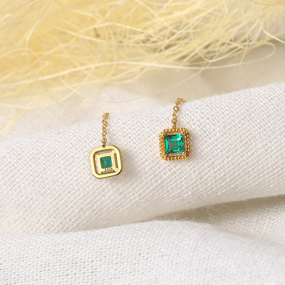 Lab-created emerald drop earrings with princess cut green stones