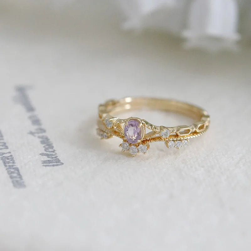 natural purple amethyst ring displayed on jewelry surface