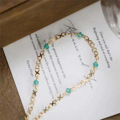 chalcedony bead bracelet in 14K gold plated sterling silver