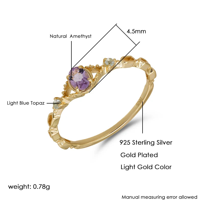 amethyst ring product details with 925 sterling silver and gold plated finish