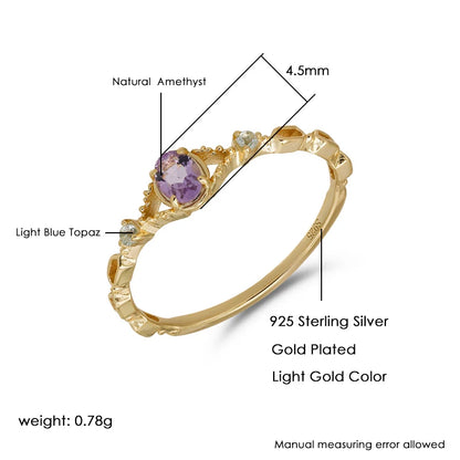 amethyst ring product details with 925 sterling silver and gold plated finish