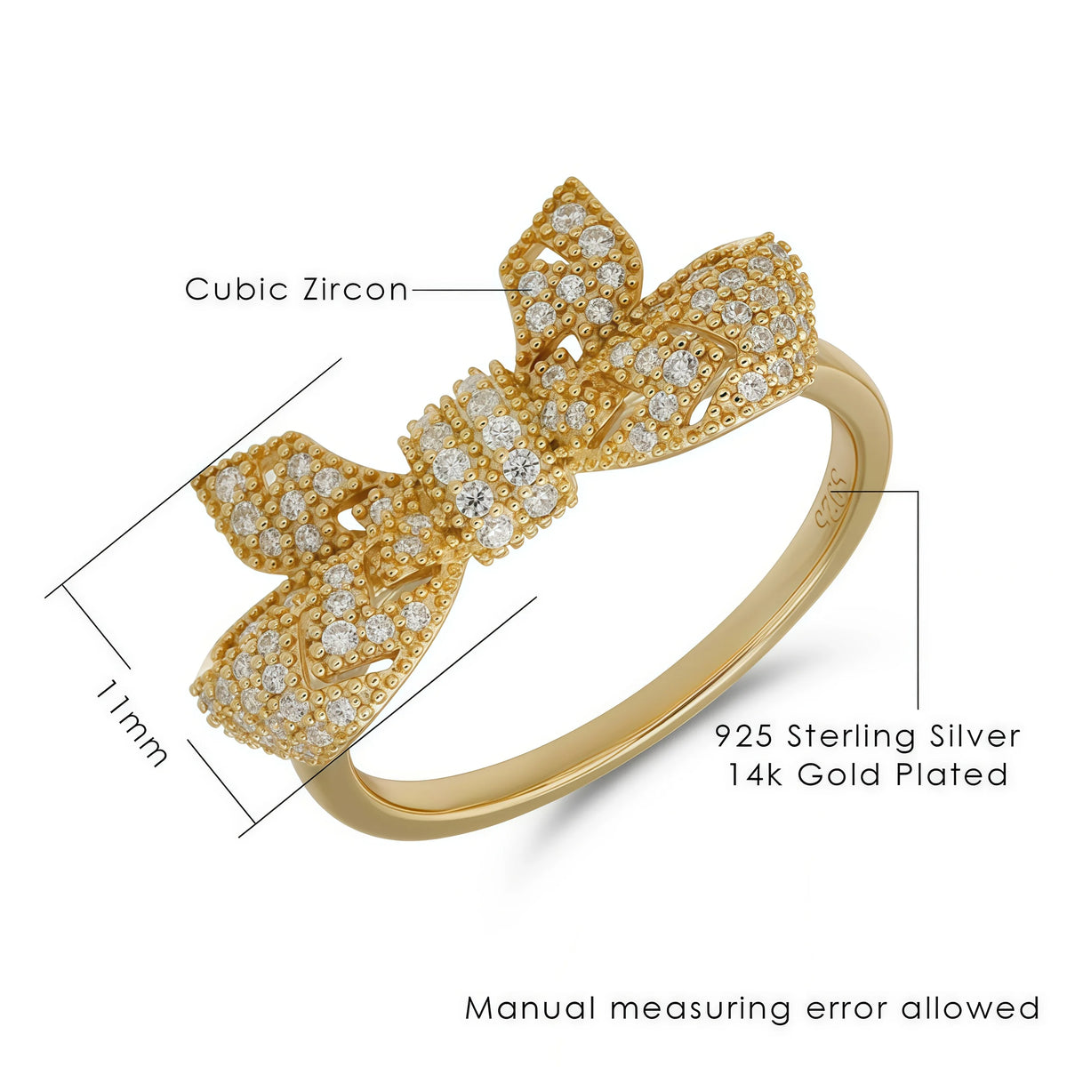 cubic zirconia bow ring details