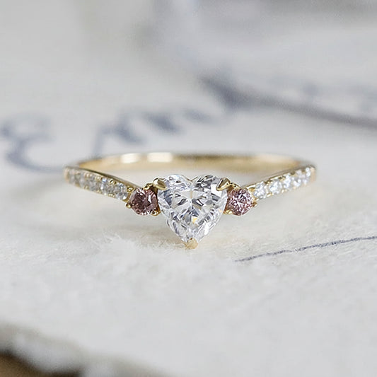 cubic zirconia heart ring in 14K gold plated 925 sterling silver