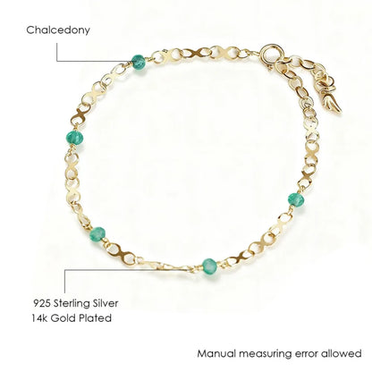 details of natural chalcedony bracelet with soft translucent multicolour beads