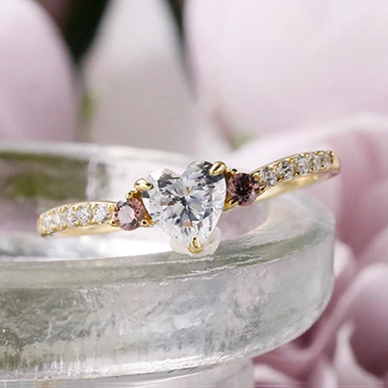 cubic zirconia heart ring with gold plated 925 sterling silver setting