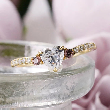 cubic zirconia heart ring with gold plated 925 sterling silver setting