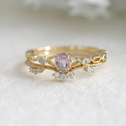 natural amethyst ring with gold plated carved setting