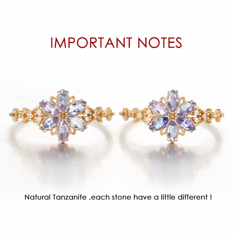 flower shaped tanzanite ring in 14K gold plated 925 sterling silver