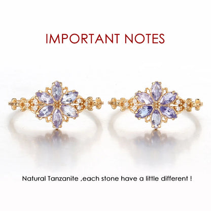 flower shaped tanzanite ring in 14K gold plated 925 sterling silver