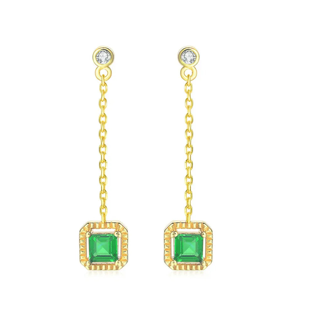 Princess cut emerald drop earrings in 14K gold plated sterling silver