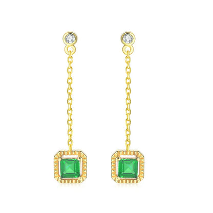 Princess cut emerald drop earrings in 14K gold plated sterling silver