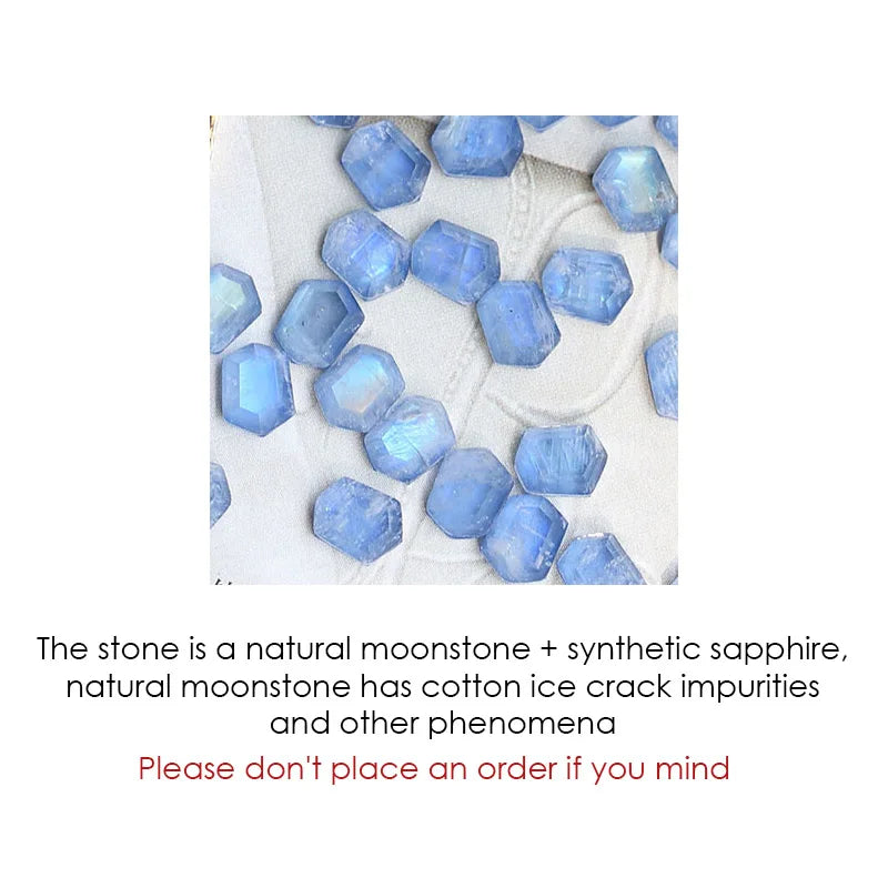 Natural moonstone and synthetic sapphire stones used in the pendant necklace