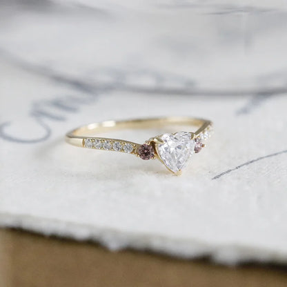 heart cubic zirconia ring displayed on jewelry box