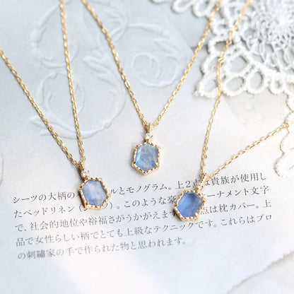 Natural moonstone necklaces with blue gemstone accents in 14K gold plated silver
