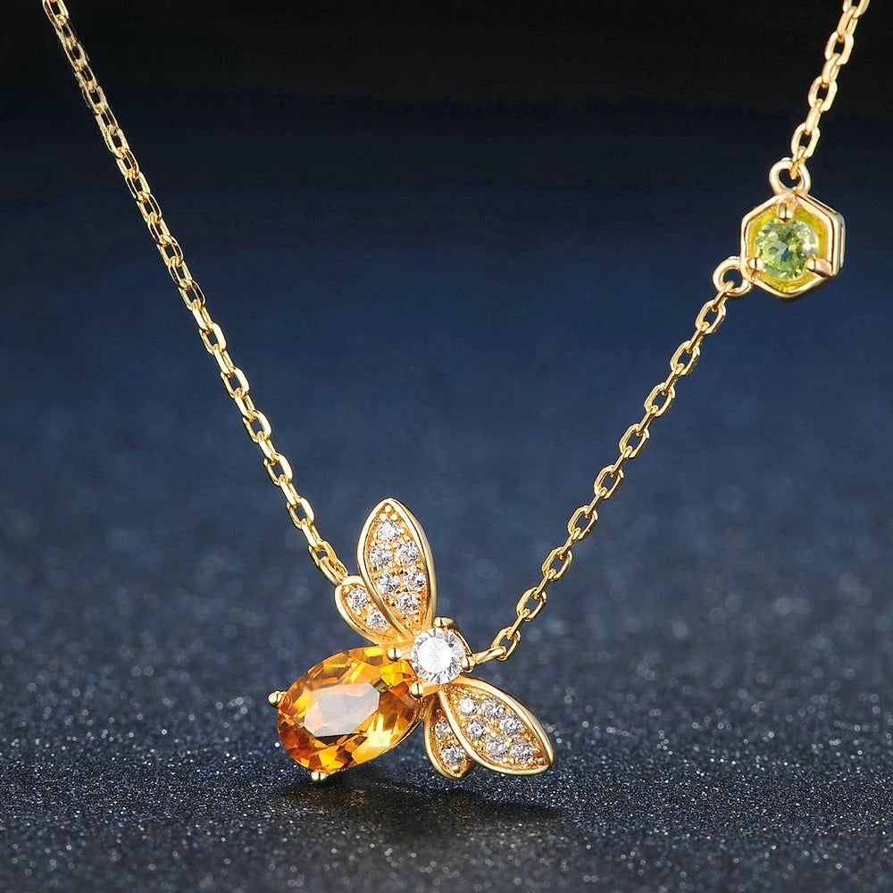 Citrine Bee Charm Pendant with Natural Citrine Gemstone in 14K Gold-Plated Silver