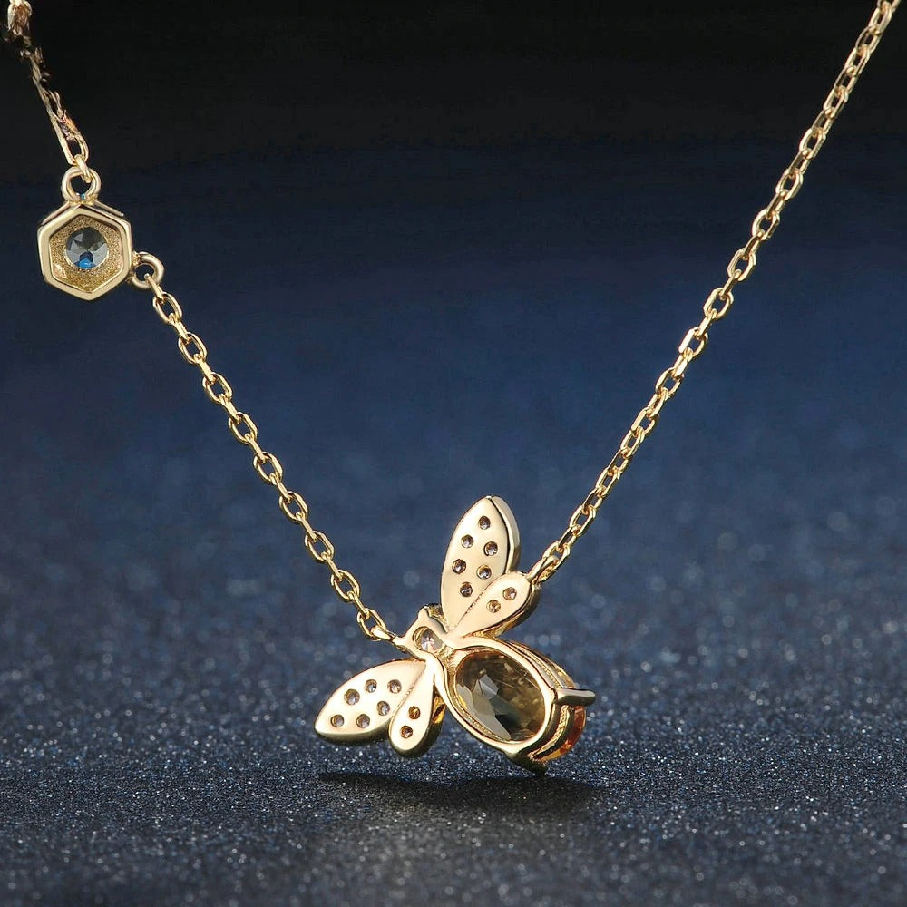 Nature-Inspired Citrine Bee Pendant – Unique Gift for Her in Sterling Silver