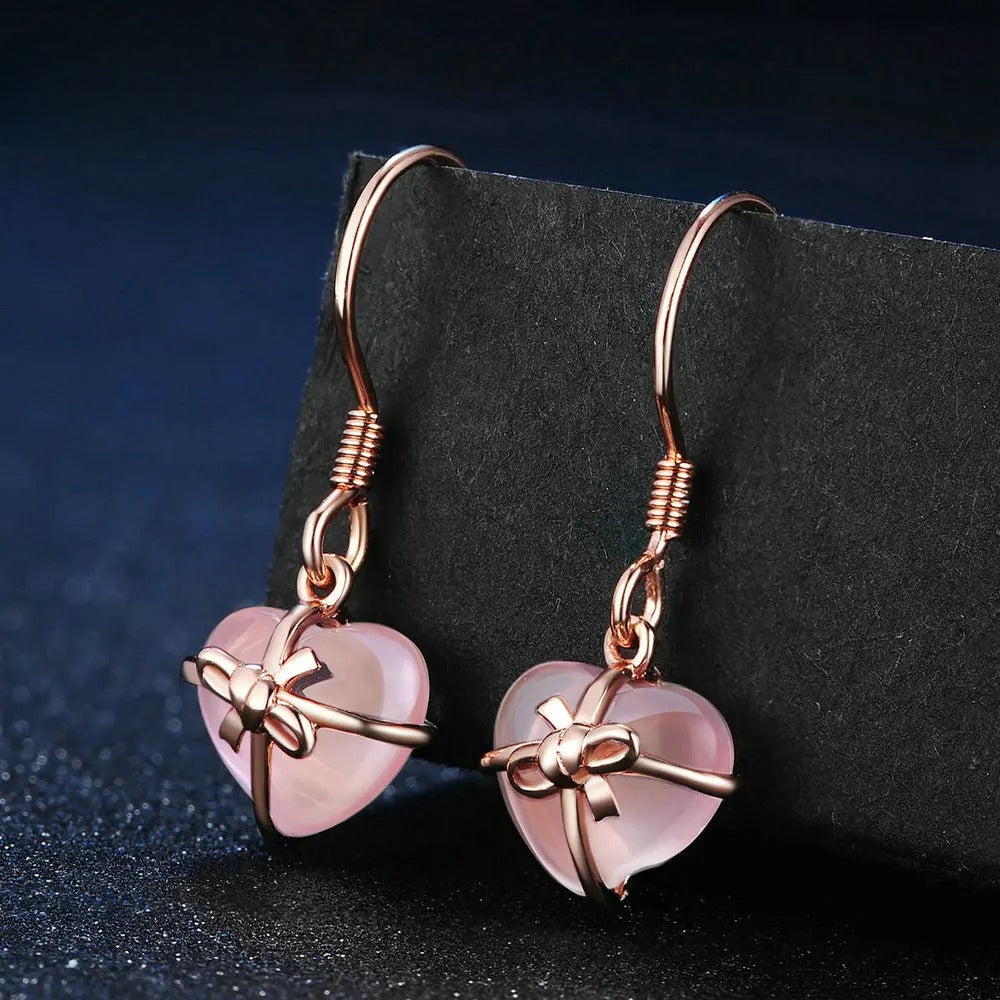 Quartz Heart Drop Earrings