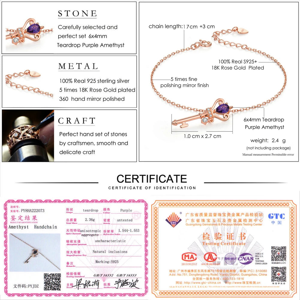 Amethyst Teardrop Charm Bracelet