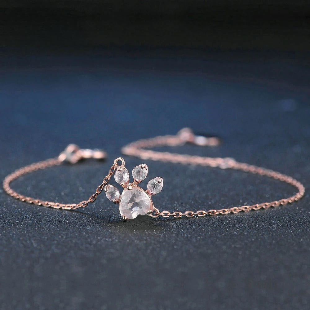 Rose Quartz Paw Bracelet with Natural Rose Quartz in Rose Gold-Plated 925 Silver