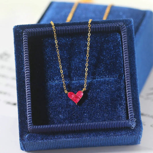 Sweety Heart Pendant Necklace with Red Synthetic Corundum in 14K Gold-Plated Silver